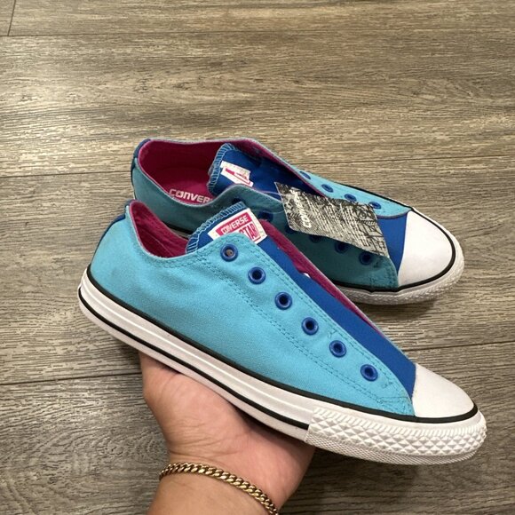 Converse All Star Slip On Laceless Color Block Women’s 6.5 Blue Pink Shoes - Picture 1 of 9